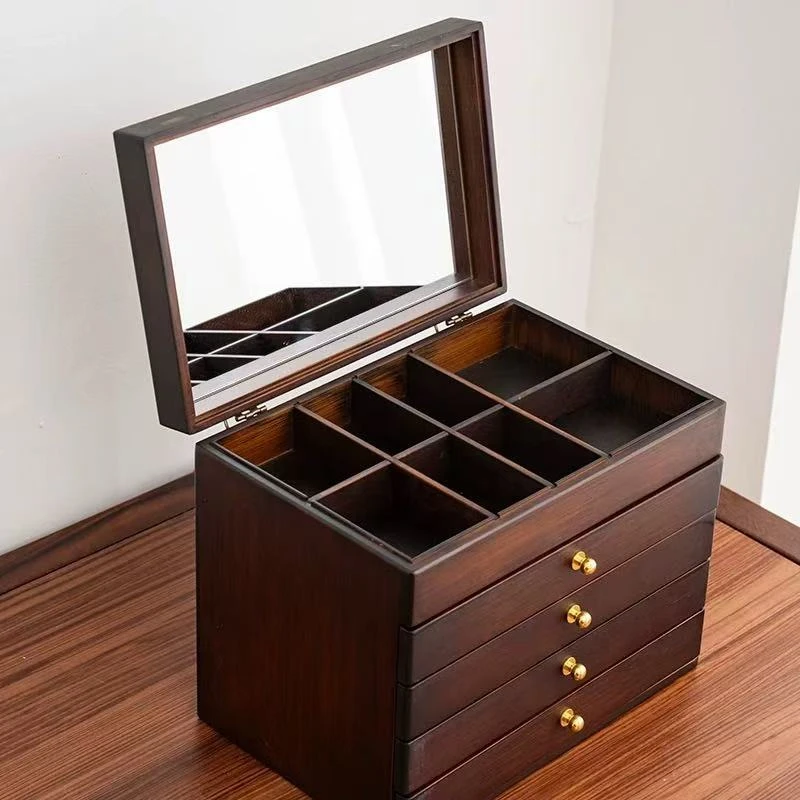 5层胡桃色梳妆镜收纳盒28*19cm面宽23.5cm高