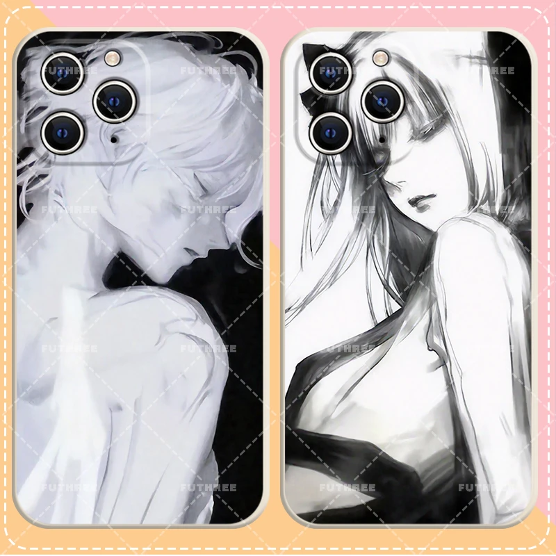 黑白手绘苹果11手机壳13创意14磨砂17pro高级6s简约8plus防滑17防