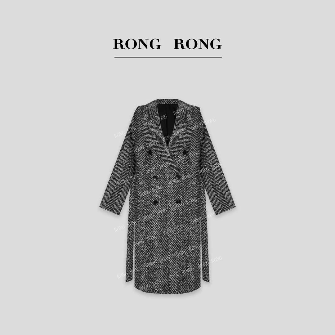 溶溶【千金雅士】RONGRONG  90白鹅绒绵羊毛双排扣大衣 NAROOM026G5