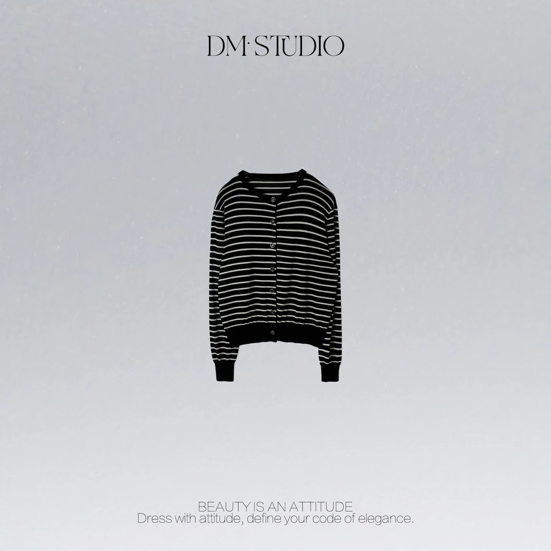 DEDM•STUDIO/极简风减龄气质长袖条纹100%羊毛开衫2511ZZS/LA305