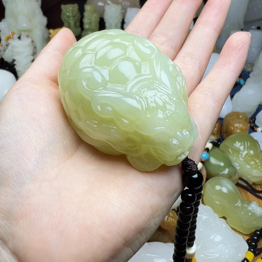 石材快****活手工雕刻湖水绿龙龟
