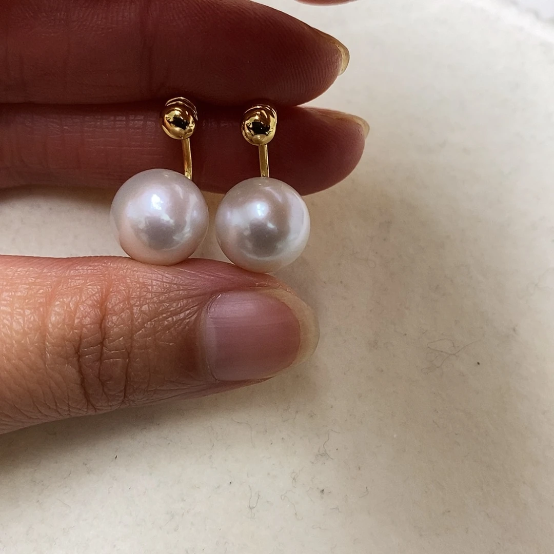 淡水珍珠银S925镀金镶嵌耳饰