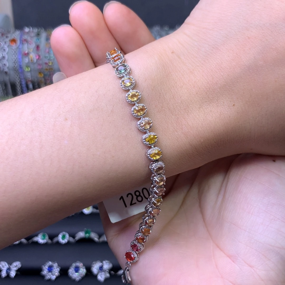 彩色蓝宝石手链银S925镶嵌