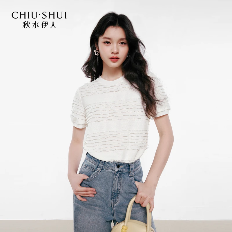 【大瑶专属】秋水伊人圆领T恤时尚木耳边上衣625203A200189
