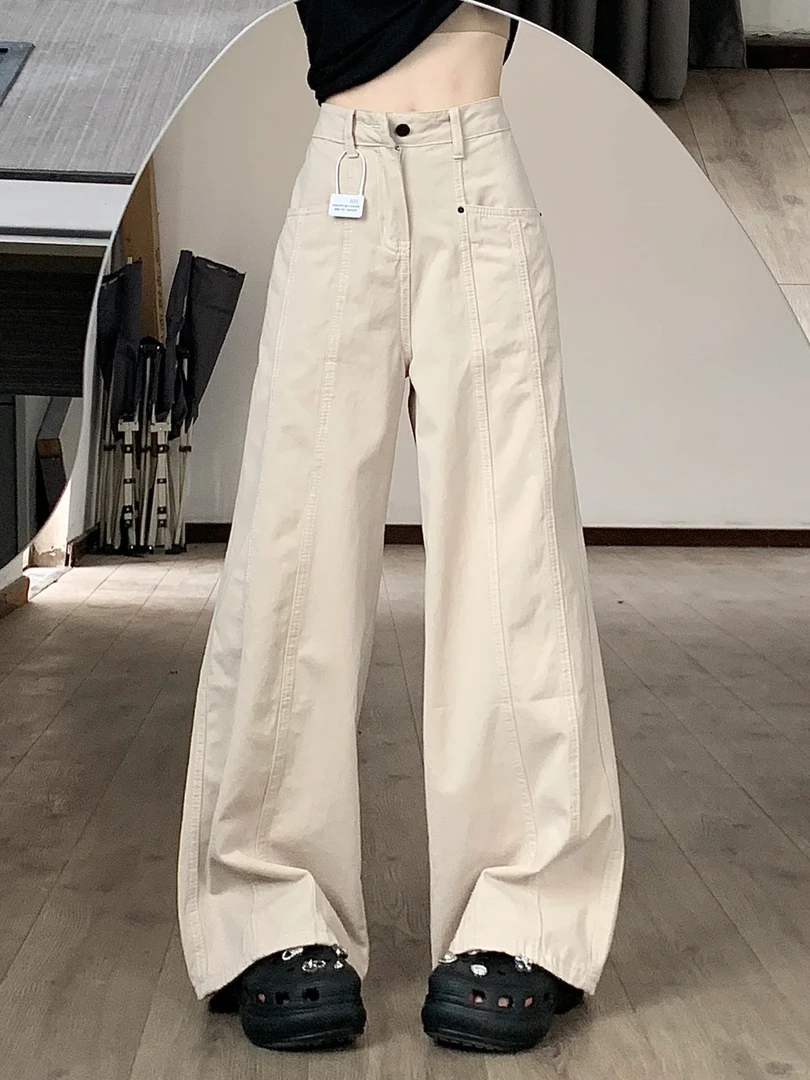 慵懒风高腰阔腿牛仔裤秋季大码胖mm宽松垂感显瘦梨形身材直筒长裤