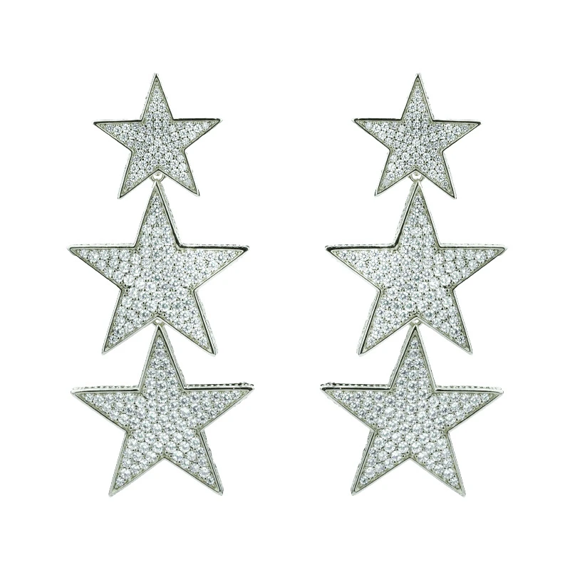 铜合金锆石耳饰 三层五角星耳环 耳针款 ME131