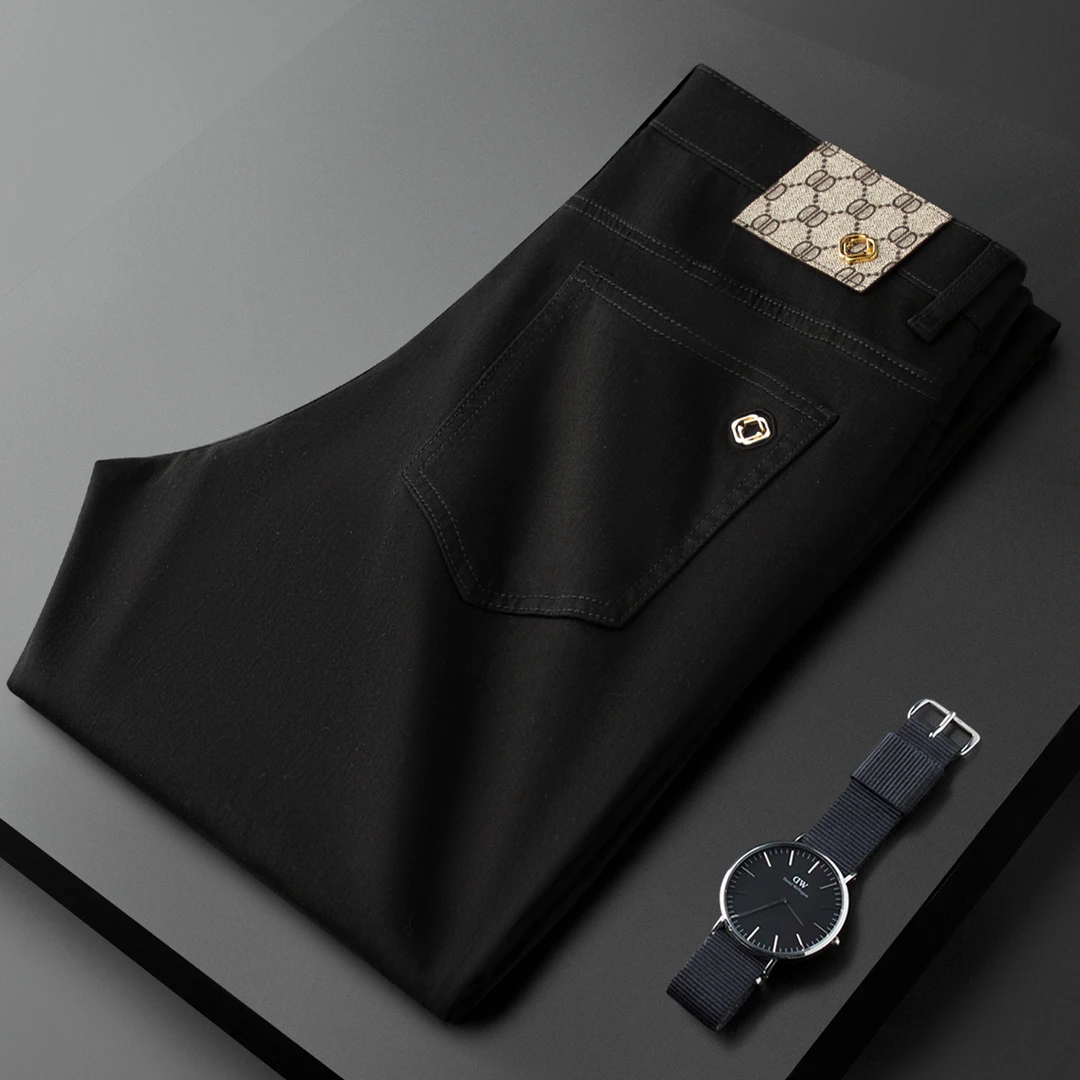 高弹力~新疆棉奢侈欧货黑色牛仔裤男修身直筒早秋季薄款休闲裤男