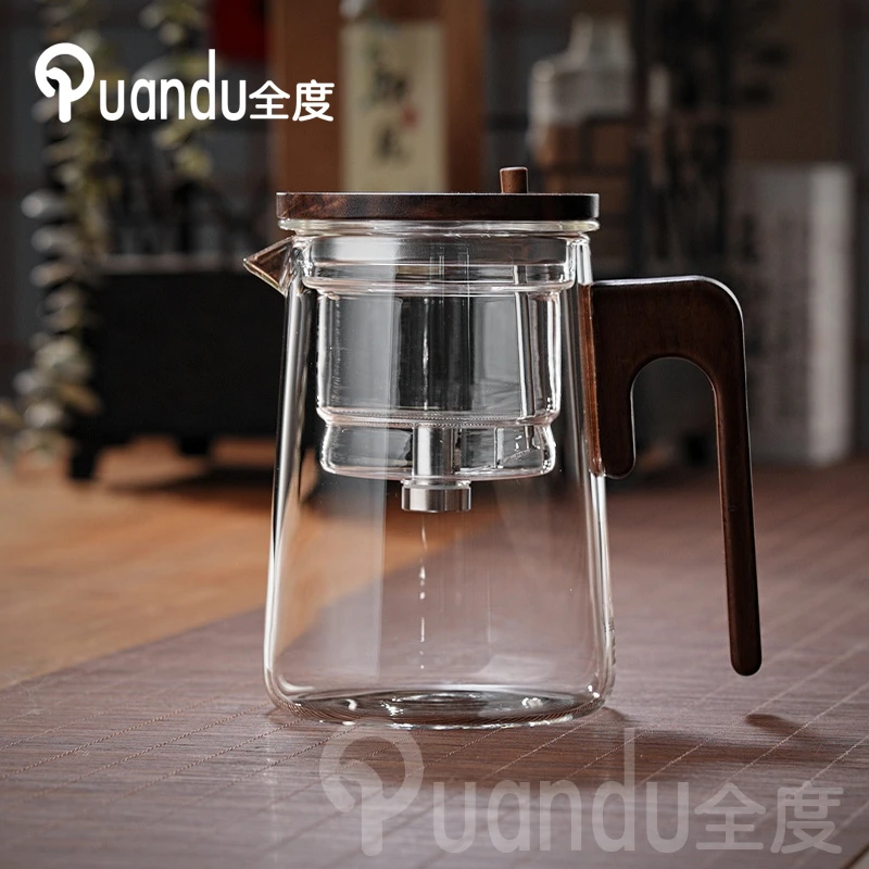 全度飘逸杯泡茶壶按压式一键过滤家用简约大容量加厚创意日式耐热