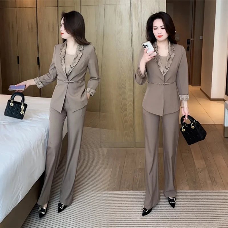 春季新款时尚休闲穿搭洋气气质收腰修身显瘦长袖套装减龄女神范