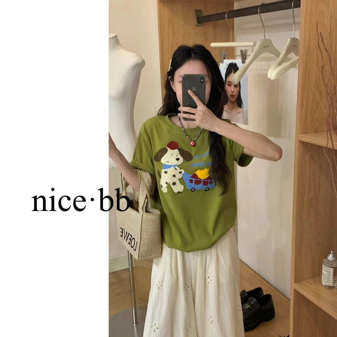 重工刺绣购物小狗韩系ins风短袖T恤