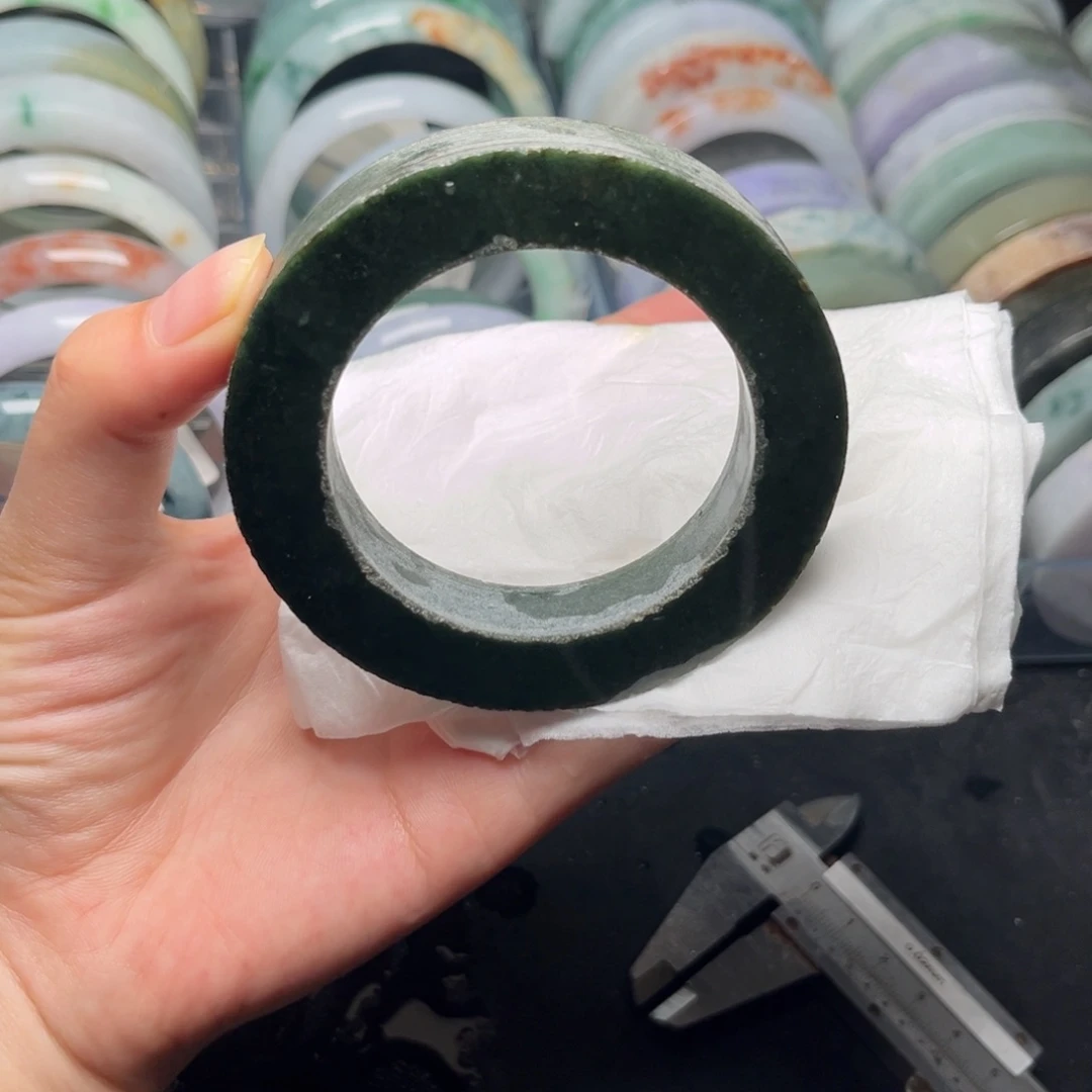 定制翡翠未镶嵌手镯老油青54-60
