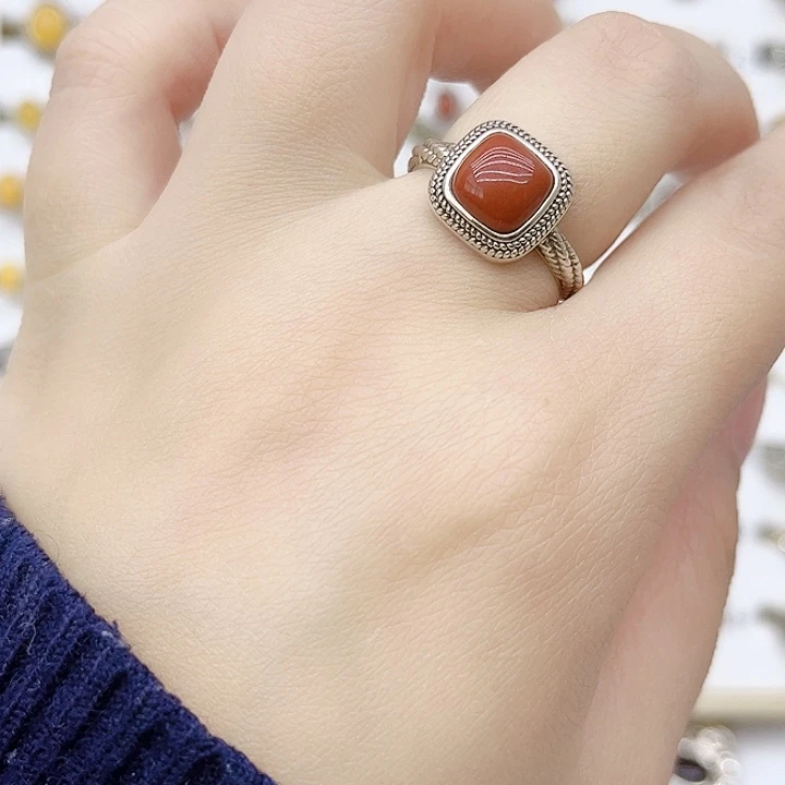 玛瑙/玉髓戒指银S925镶嵌925银