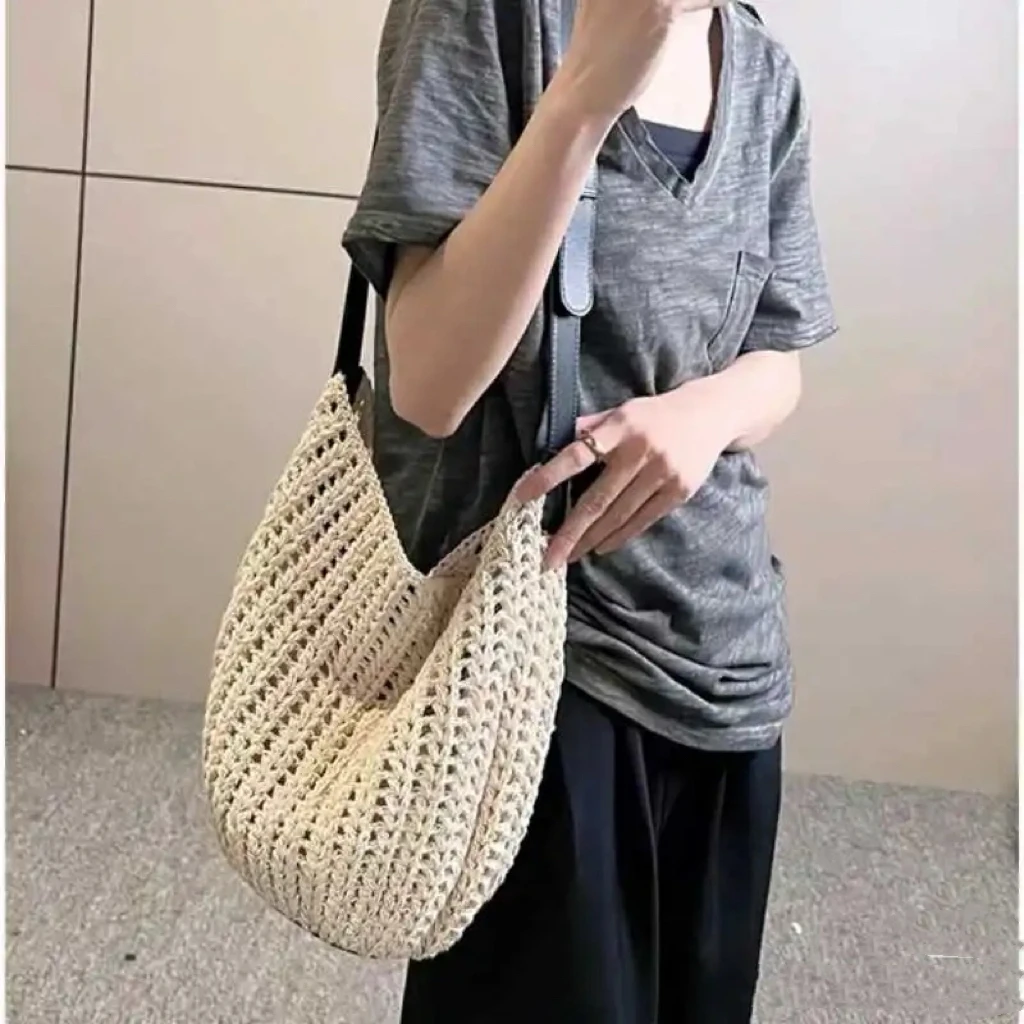 A230蜡绳手工编织包包草编包镂空水桶包海边度假沙滩包单肩斜挎包