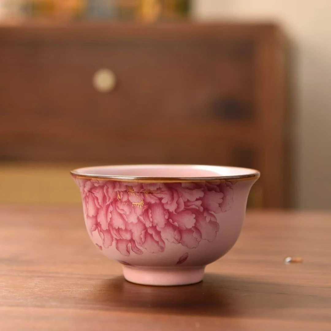 新式国色天香压手杯陶瓷家用茶杯