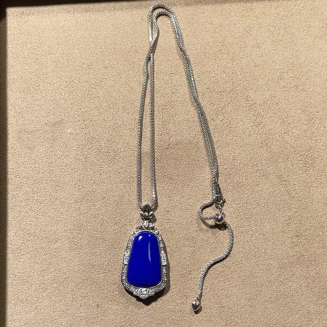 青金石银S925镶嵌吊坠（配银链）