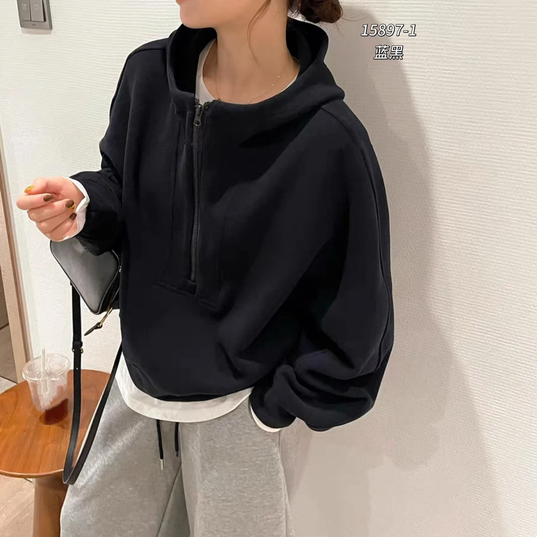 15897-1 SANFAN 新款休闲连帽半拉链卫衣外套