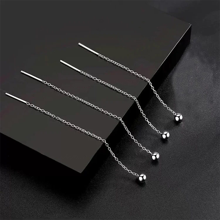 足银耳饰 球球 个性耳坠简约光珠耳线耳钉耳饰百搭长款999纯银