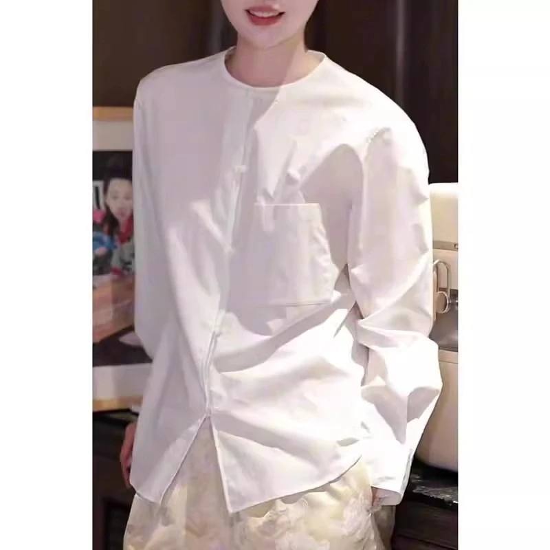 新中式国风女装白色上衣2025春季新款高级感复古百搭气质宽松衬衫