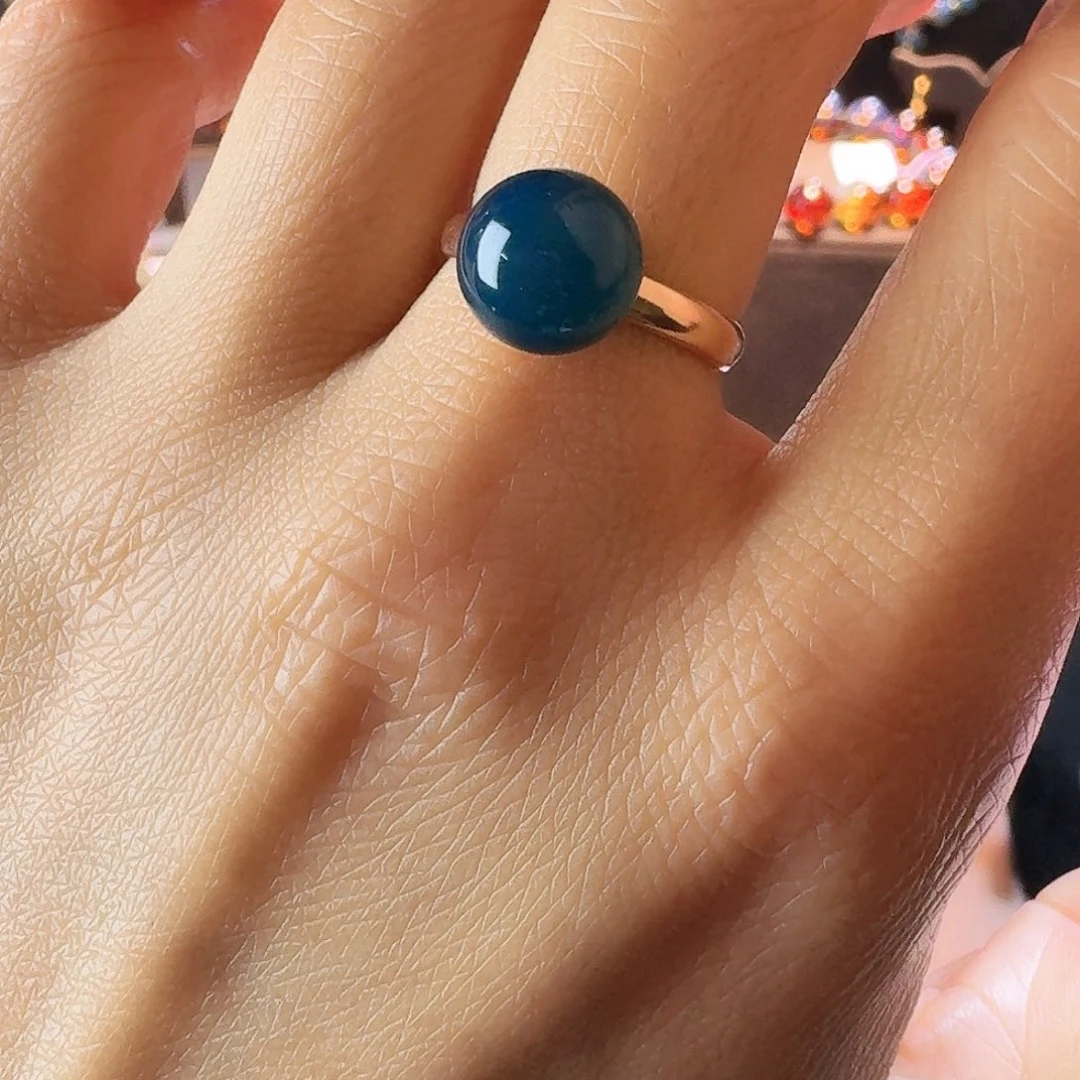 琥珀银S925镶嵌戒指多米尼加9mm