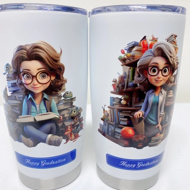 背后一堆书印花水杯-果梓267