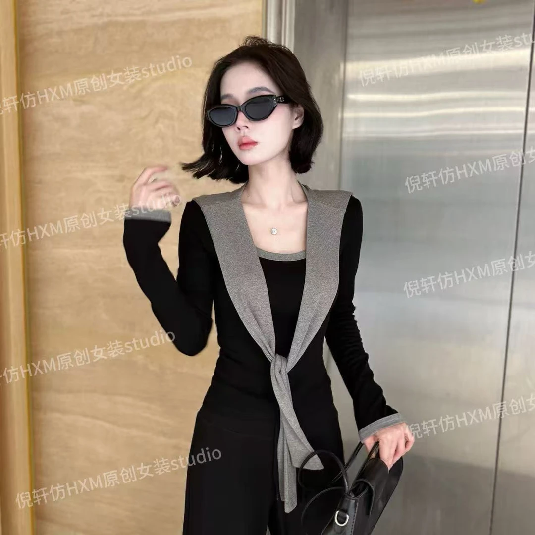 2025早秋新款正肩长袖+披肩修身两件上衣女2037