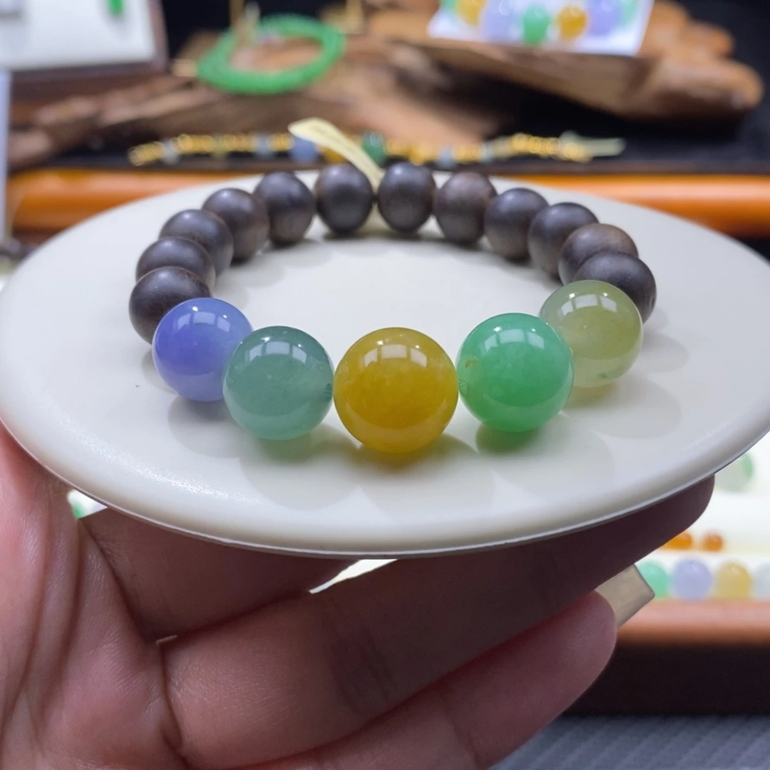 未镶嵌手串翡翠浓五彩手串