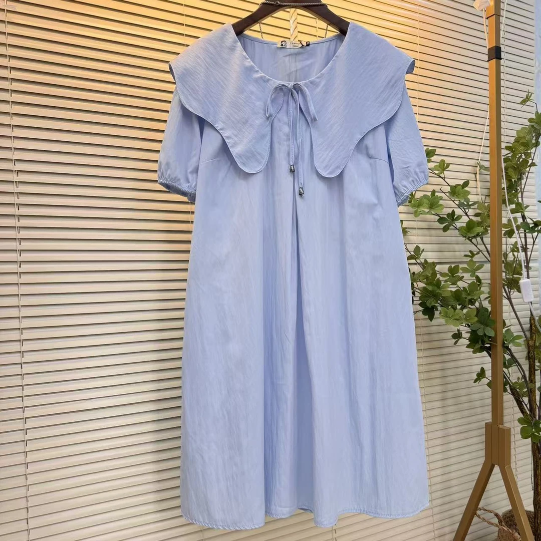 夏季2025年新款日系可爱粉色娃娃领连衣裙女遮肚子显瘦中长款裙子