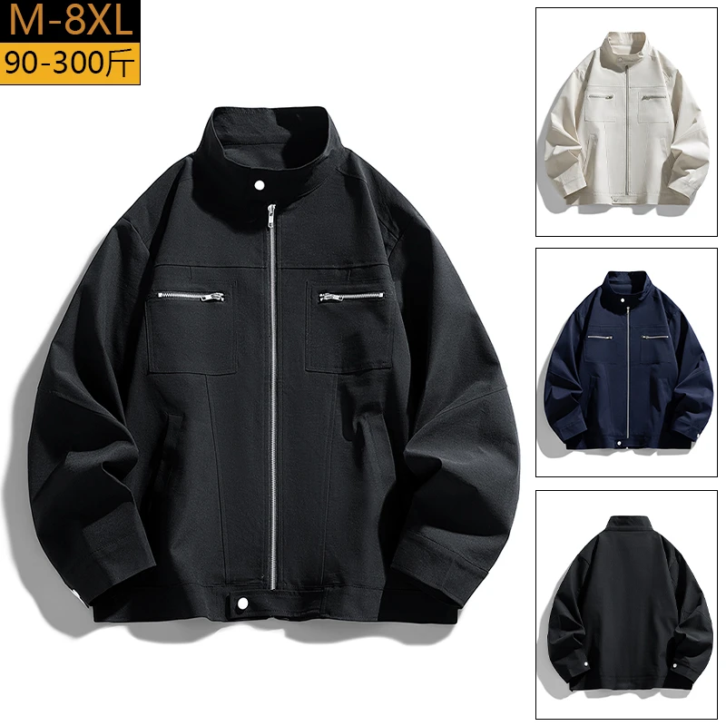 早秋季大码男士工装立领宽松夹克休闲外套港分潮流胖子加肥加大