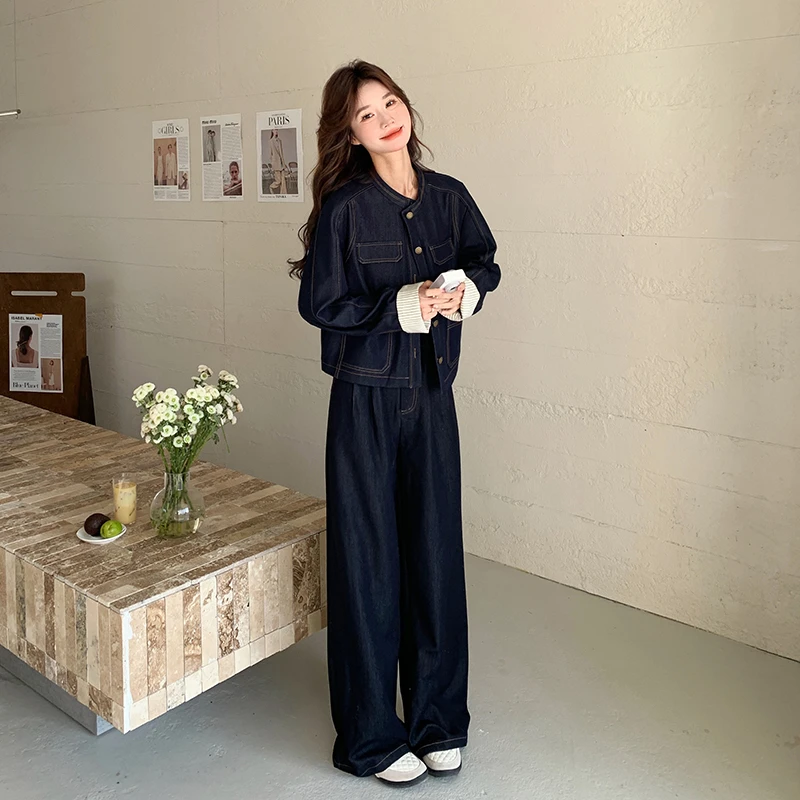 独特漂亮韩系穿搭牛仔马甲外套阔腿裤两件套2025年新款超休闲套装