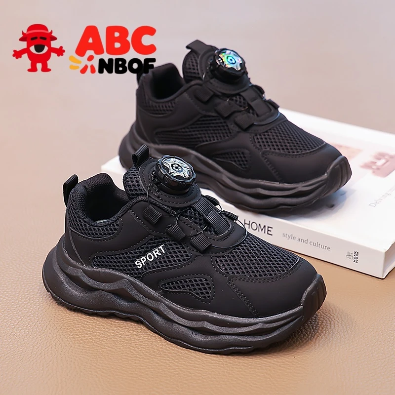 ABC NBOF儿童运动鞋男孩子双网透气跑步鞋黑色女童防滑学生跑步鞋