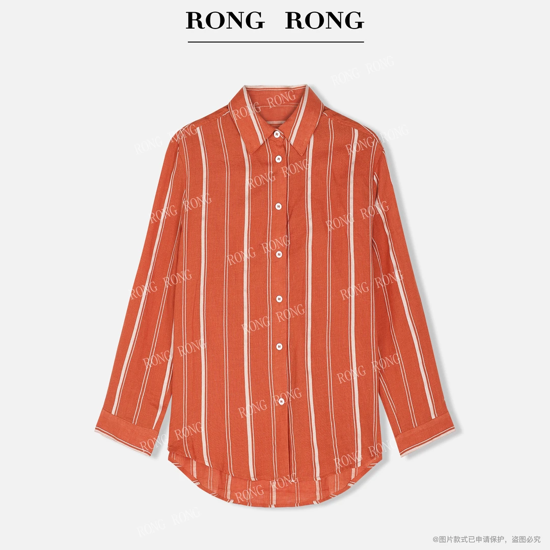 溶溶【炙夏氛围】RONGRONG 亚麻棉混纺色织条纹简约衬衫RR8801-3