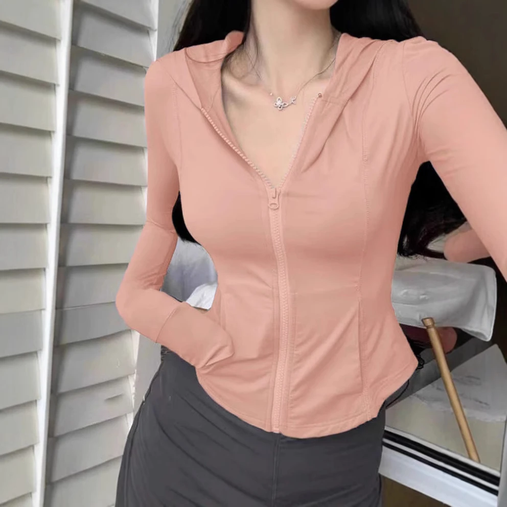 韩版冰丝透气连帽防晒服女2025夏季修身显瘦休闲百搭开衫外套潮