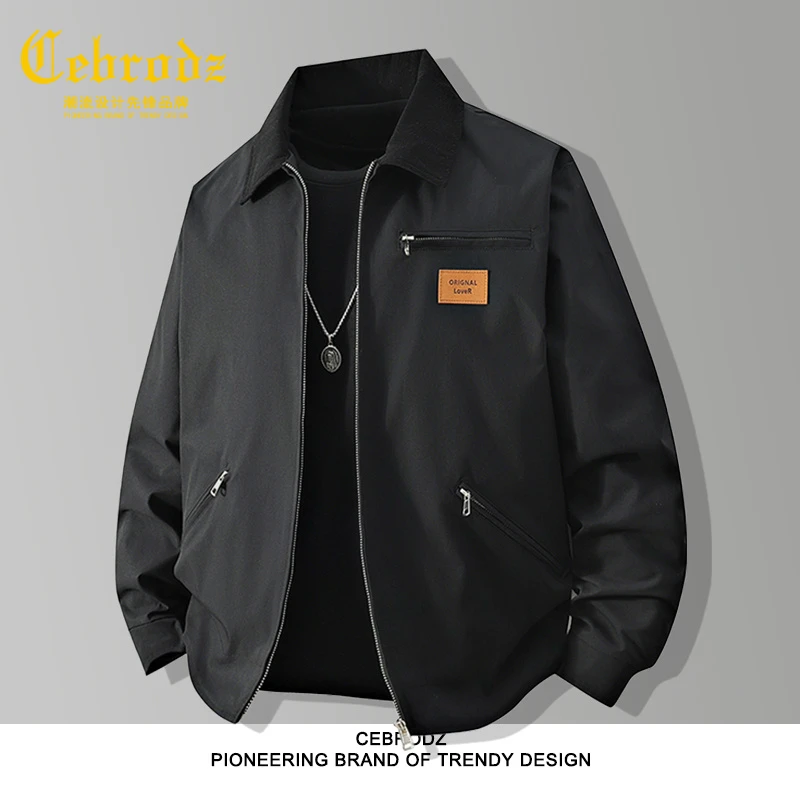 法国Cebrodz美式复古休闲百搭工装夹克男士春秋加肥翻领外套宽松