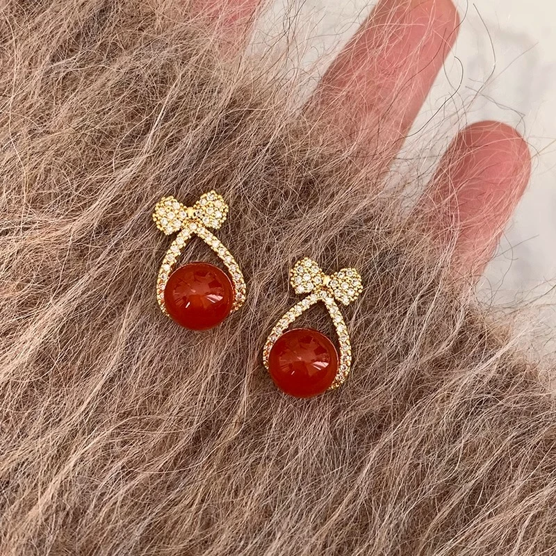 铜合金耳饰 新年蝴蝶结耳钉红色耳环 2025新款爆款设计感过年耳饰