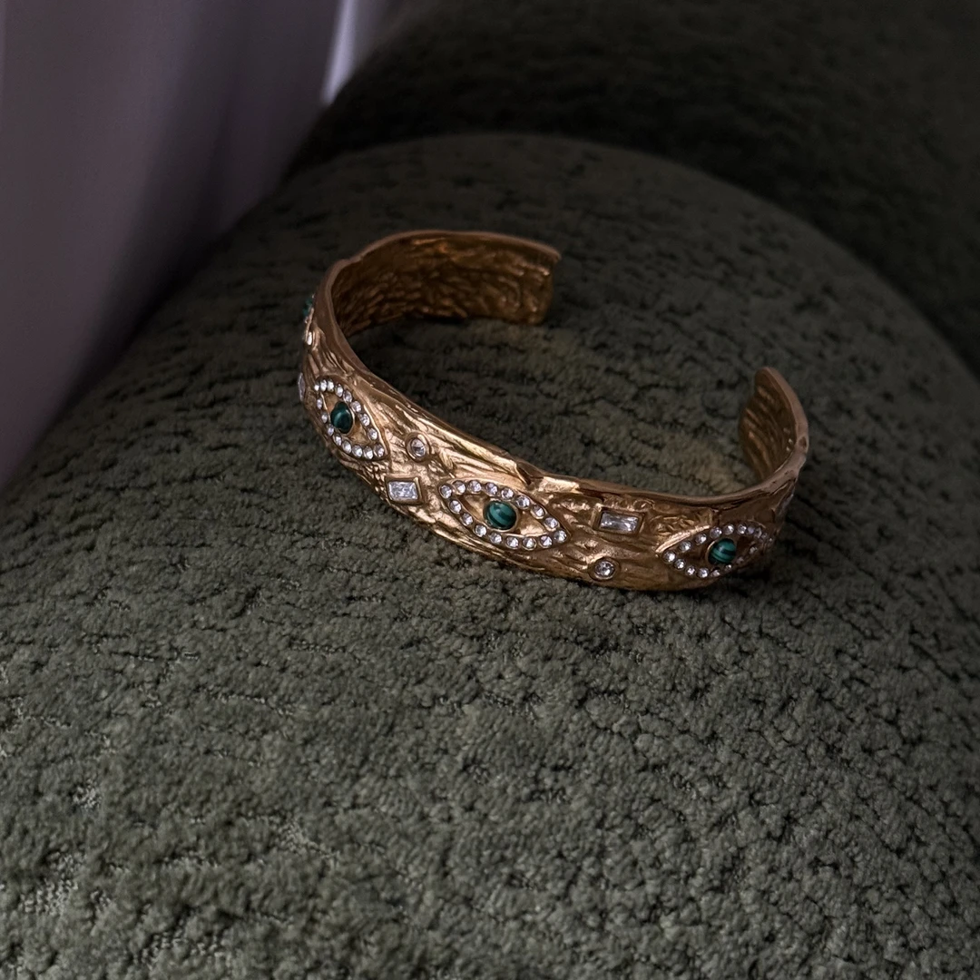 铜合金手镯 SHAHIDAM绿色高档恶魔之眼手镯气质高级满满重工