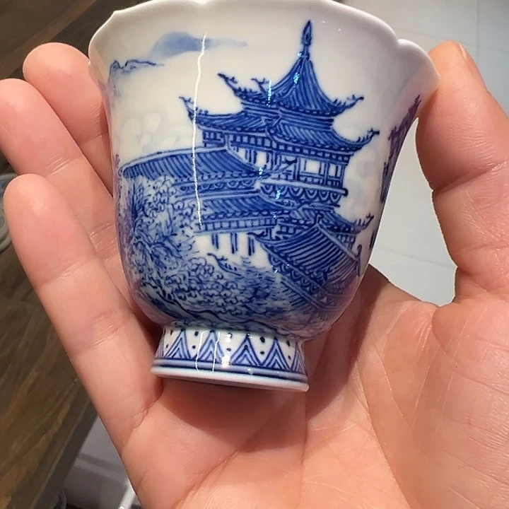 怡琅柴窑手工手绘花口杯杯