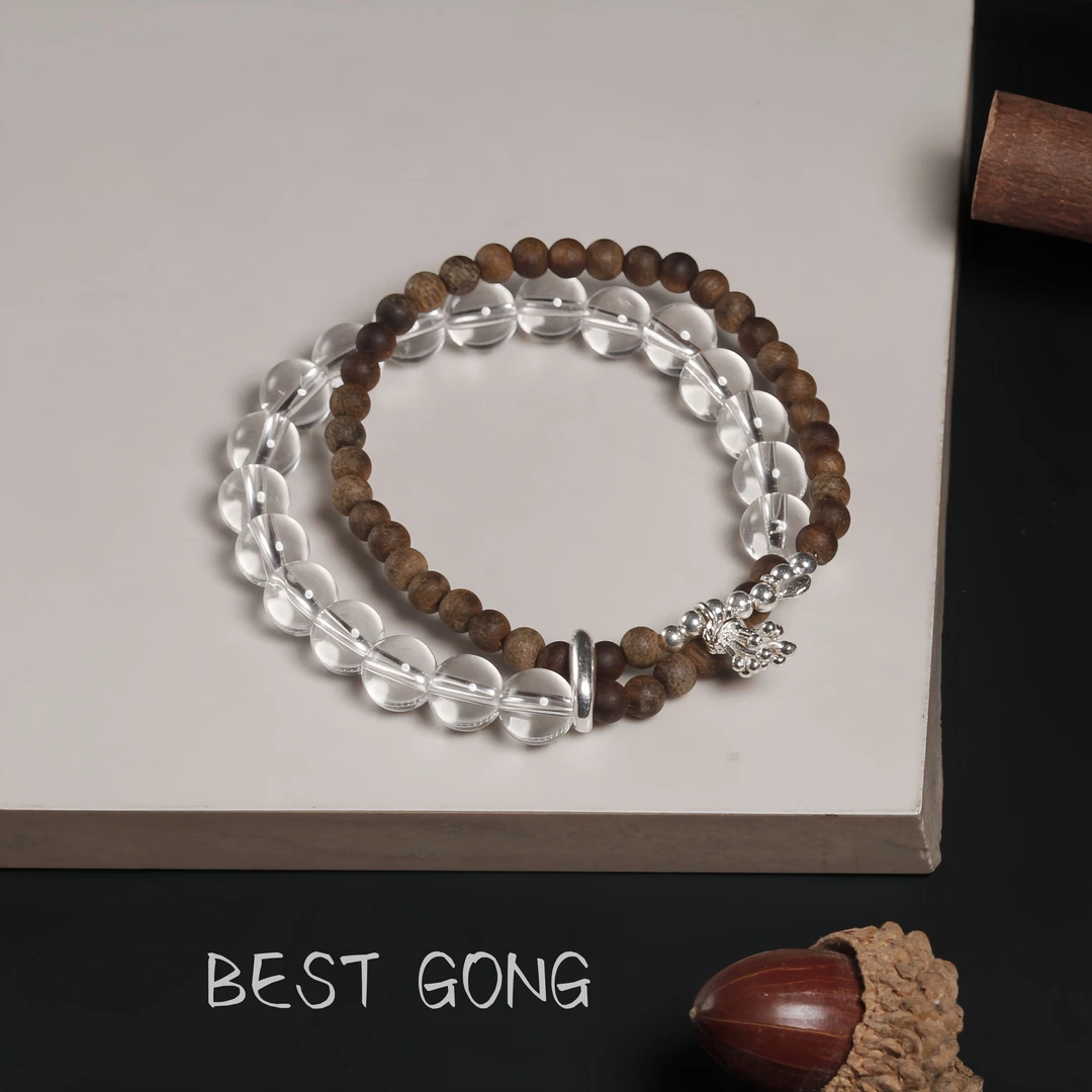 沉香【山楂树】白水晶双圈叠戴素雅气质小众原创水晶手串