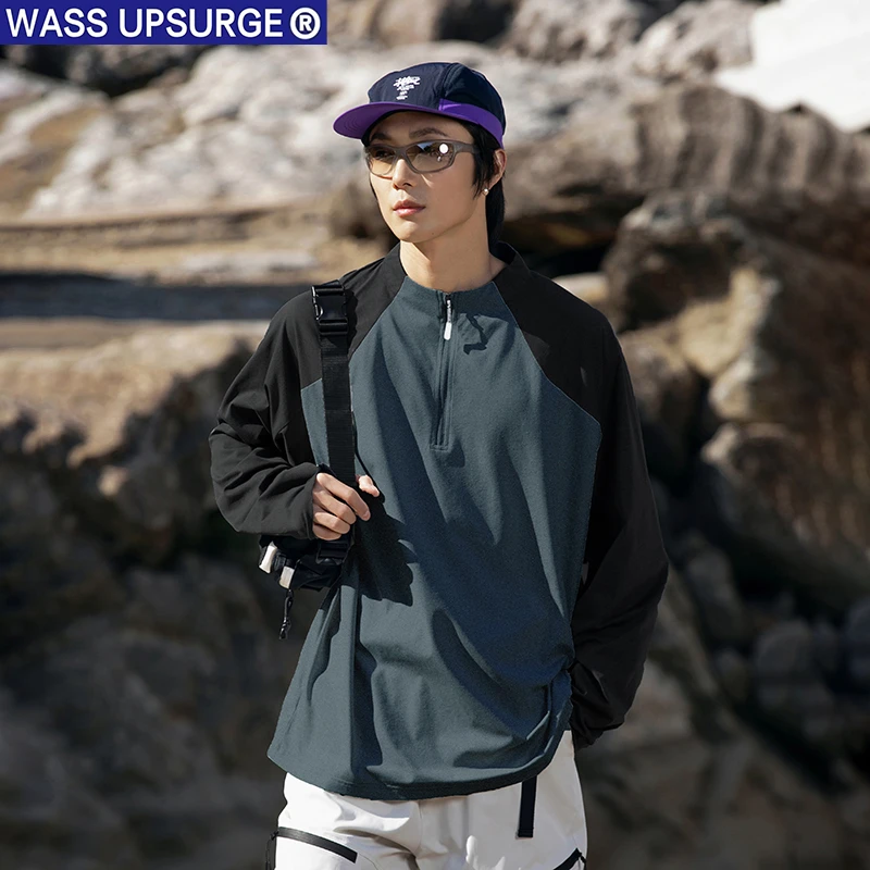 WASS UPSURGE拼色插肩搭子长袖T恤宽松打底运动健身弹力痞帅男装