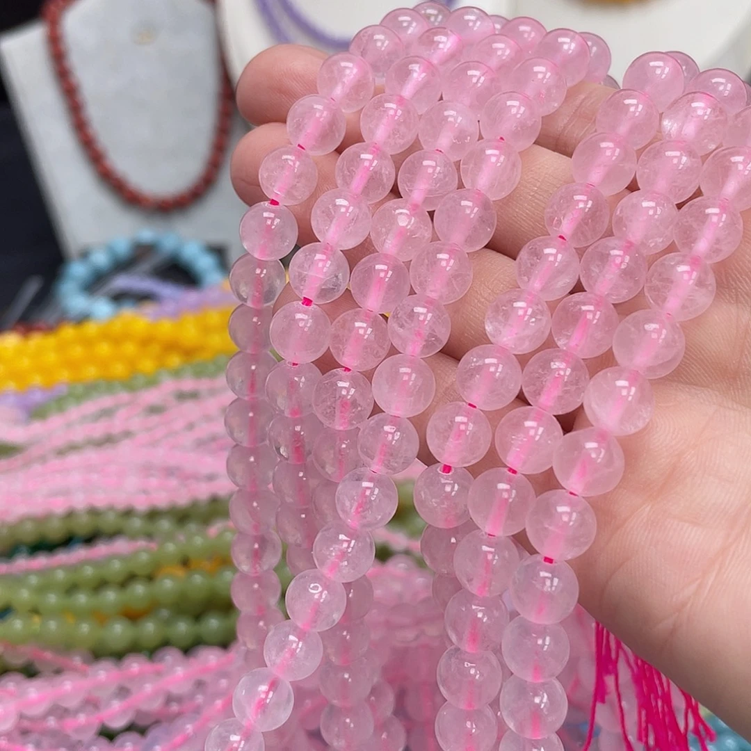 玛瑙/玉髓未镶嵌半成品冰透粉水晶8m