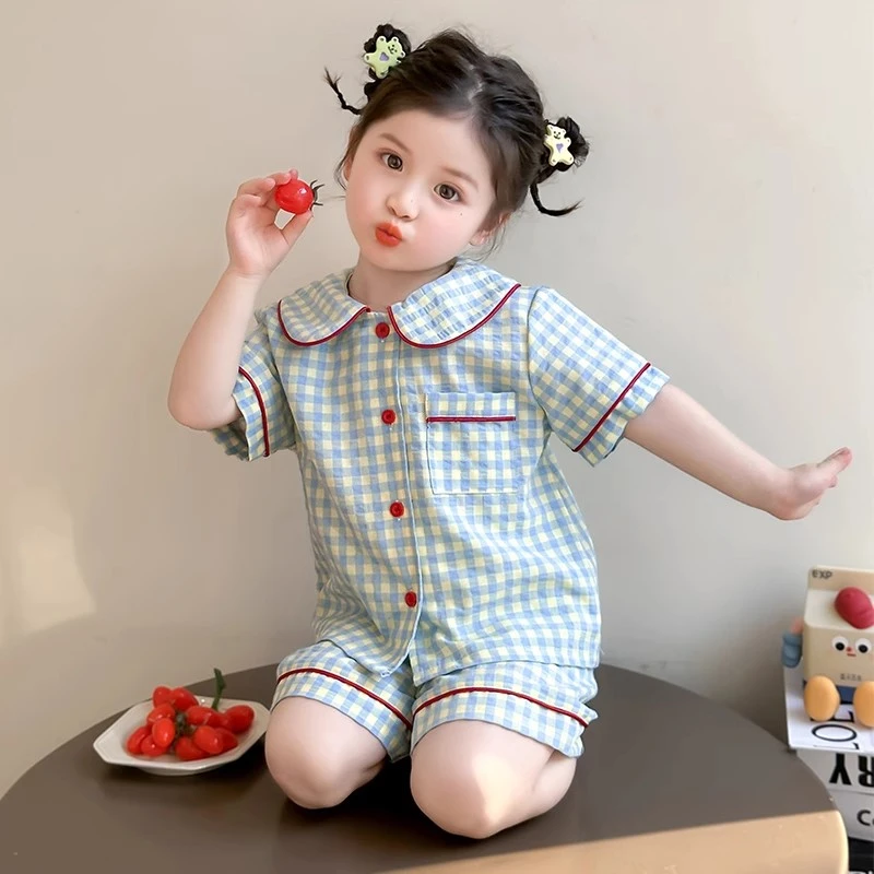 女童云朵棉睡衣夏季薄款短袖短裤套装小女孩公主风夏天儿童家居服