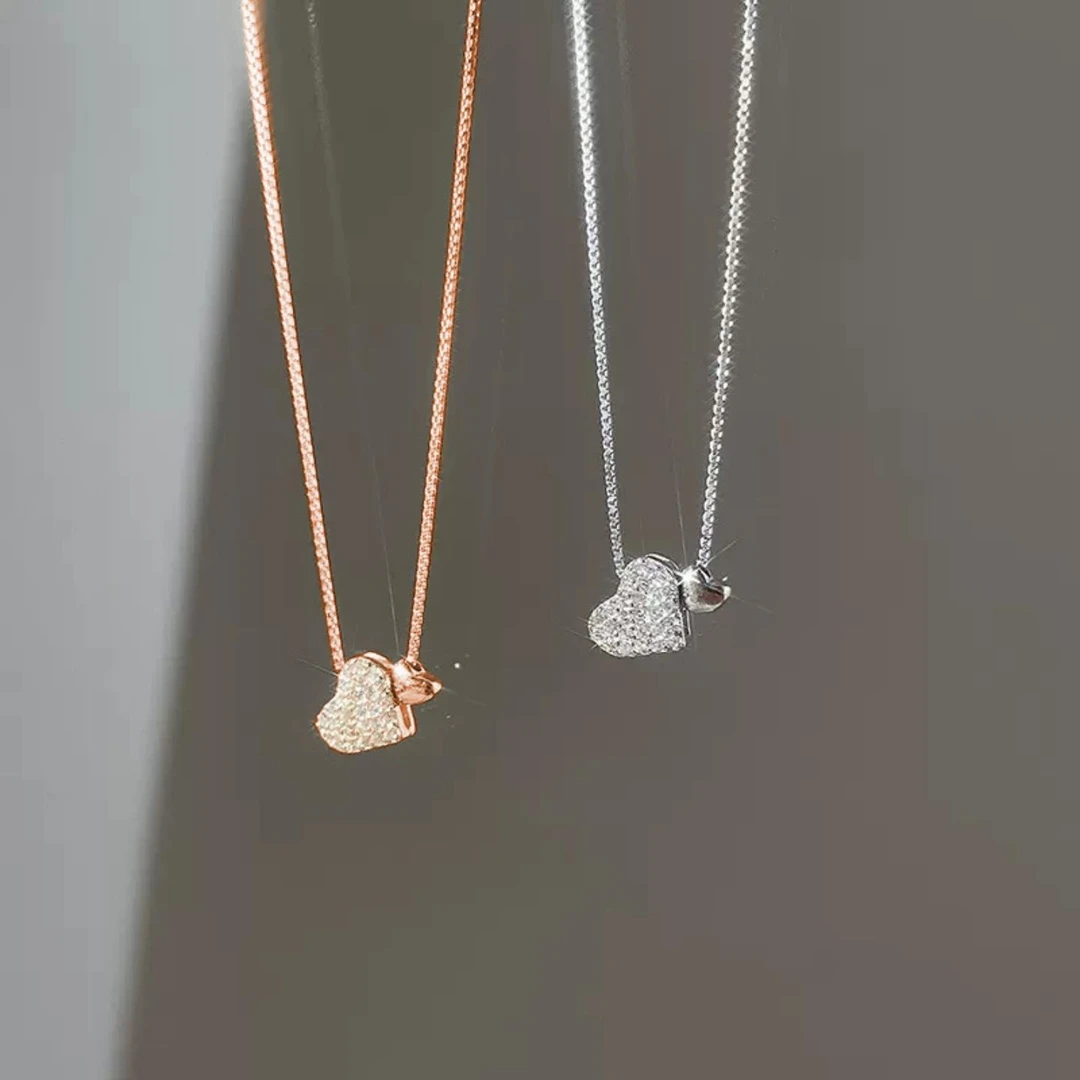 合金合成锆石吊坠 极简浪漫双重爱心项链款小清新简约日韩轻奢潮