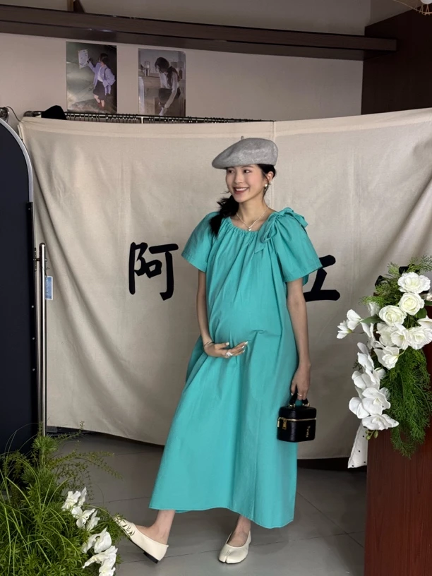 芒兜兜韩系小清新海盐蓝连衣裙mdd-044