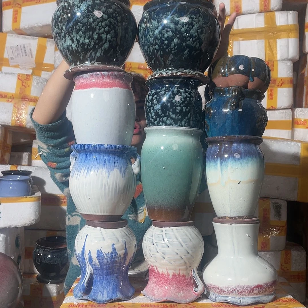 红陶宜兴紫砂花盆套组