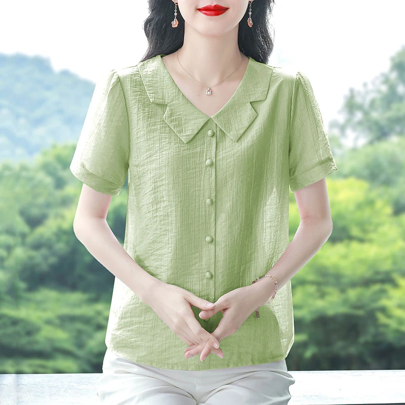 衬衫女士装夏季2025年春秋新款洋气上衣妈妈宽松小衫短袖衬衣