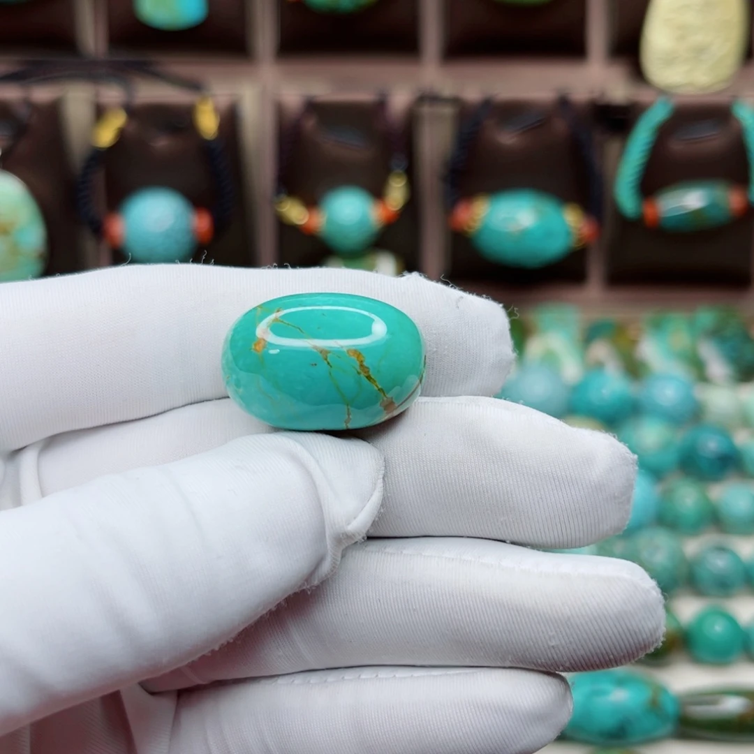 绿松石银S925镶嵌纯天然原矿绿松石