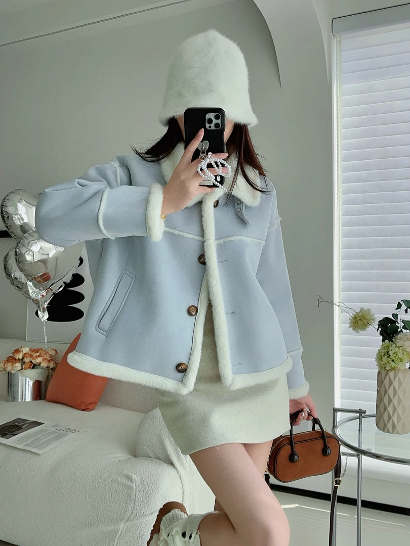 【现货＋运费补贴】皮毛一体加绒外套新款时尚百搭上衣短款加厚9815