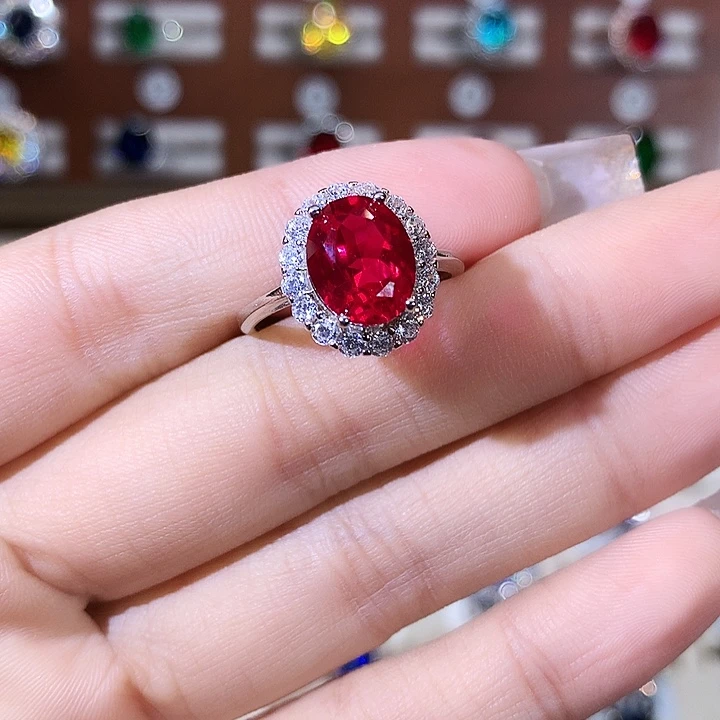 戒指银S925镶嵌红宝石白810