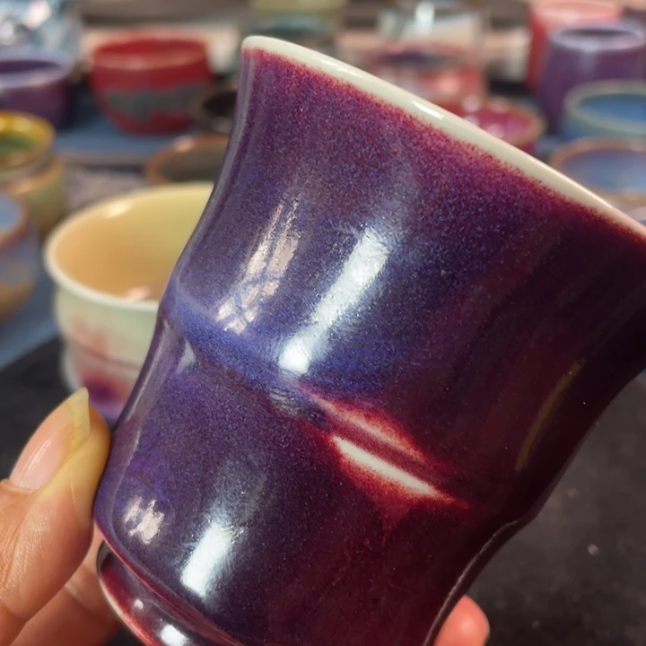 摆件钧瓷手工竹节杯