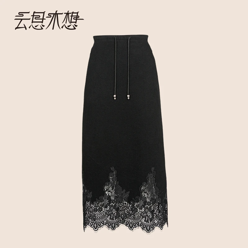 25年秋Ysimo-X云思木想闭月羞花下摆蕾丝抽绳橡筋腰半身裙13932