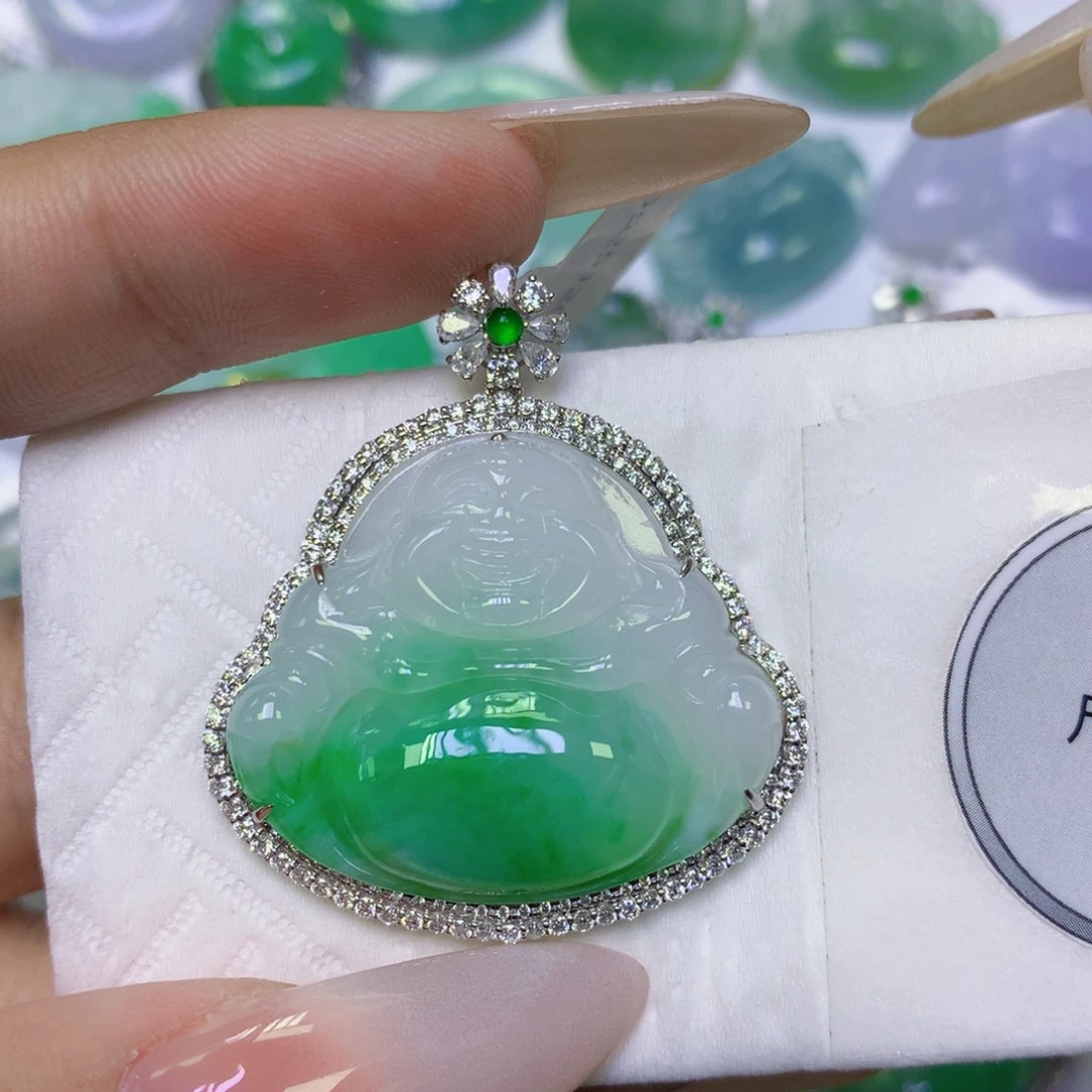 翡翠18K金镶嵌颈饰天然缅甸翡翠a货百元以上9元证书费自理